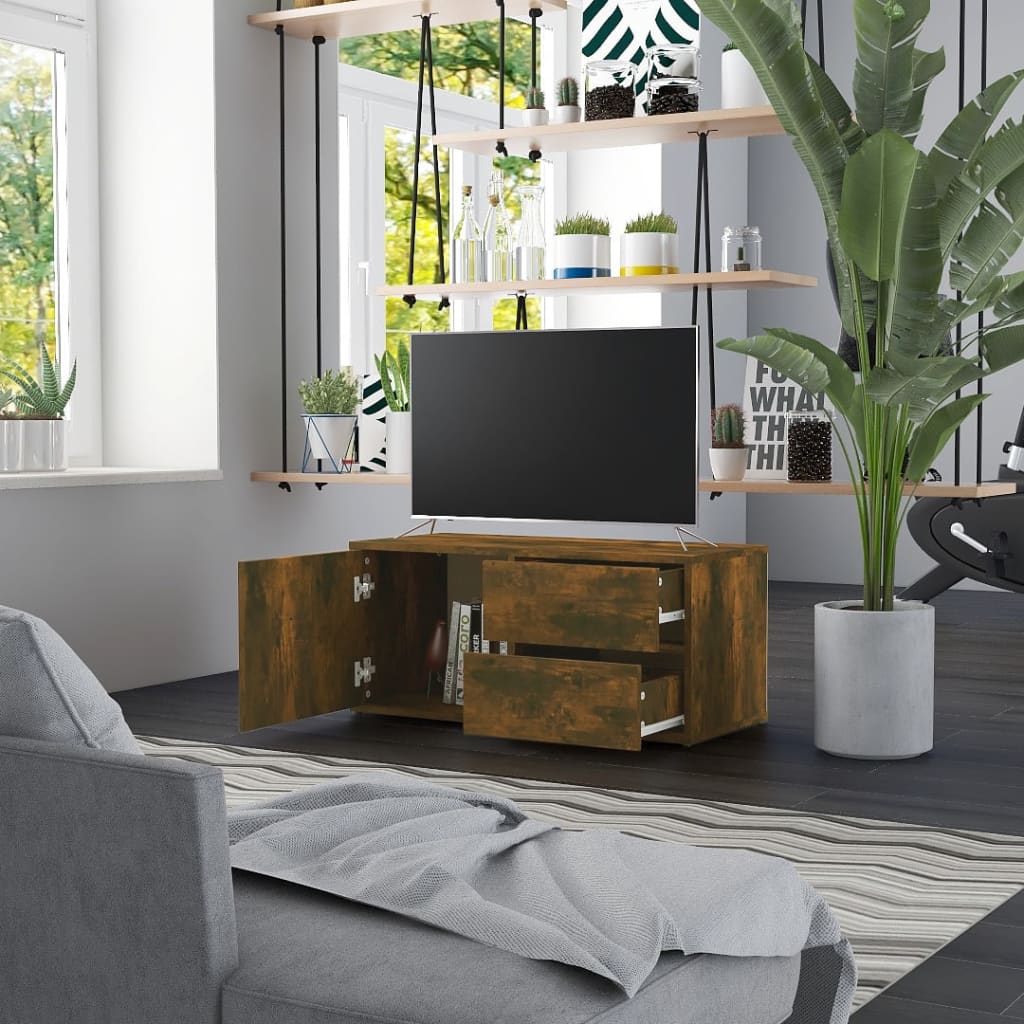 Tv-meubel 80x34x36 cm bewerkt hout gerookt eikenkleurig is nu te koop bij PeponiXL, paradijselijk wonen!