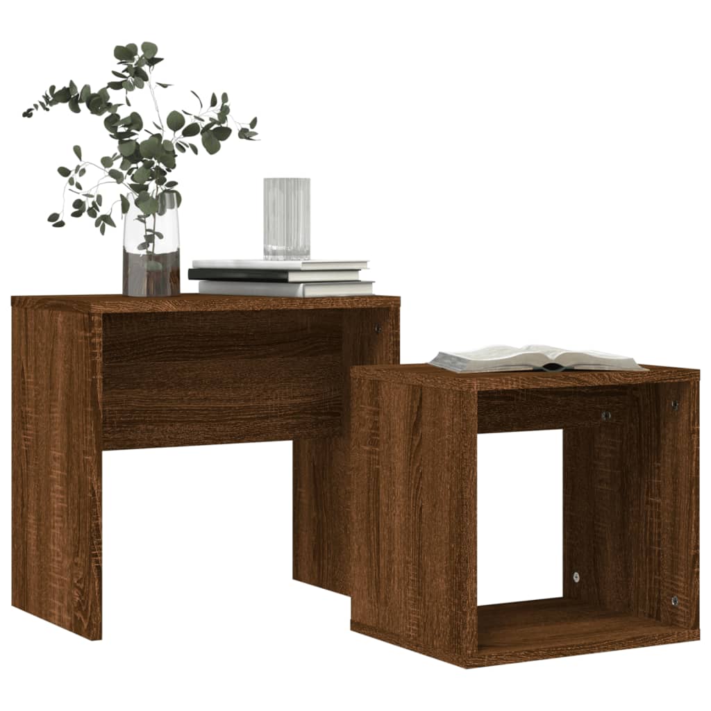 2-delige Tafeltjesset bewerkt hout bruin eikenkleur is nu te koop bij PeponiXL, paradijselijk wonen!