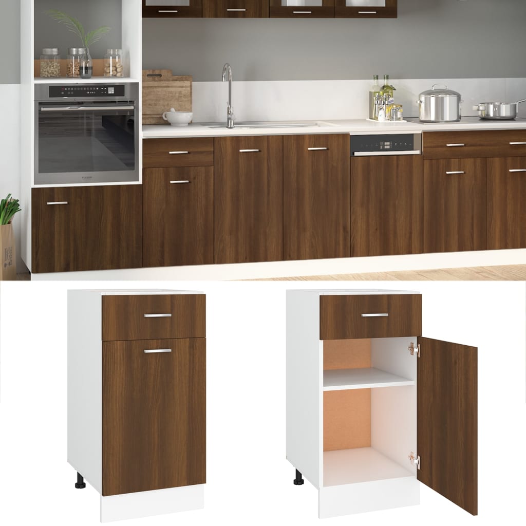 Onderkast met lade Lyon 40x46x81,5 cm bewerkt hout bruin eikenkleur is nu te koop bij PeponiXL, paradijselijk wonen!