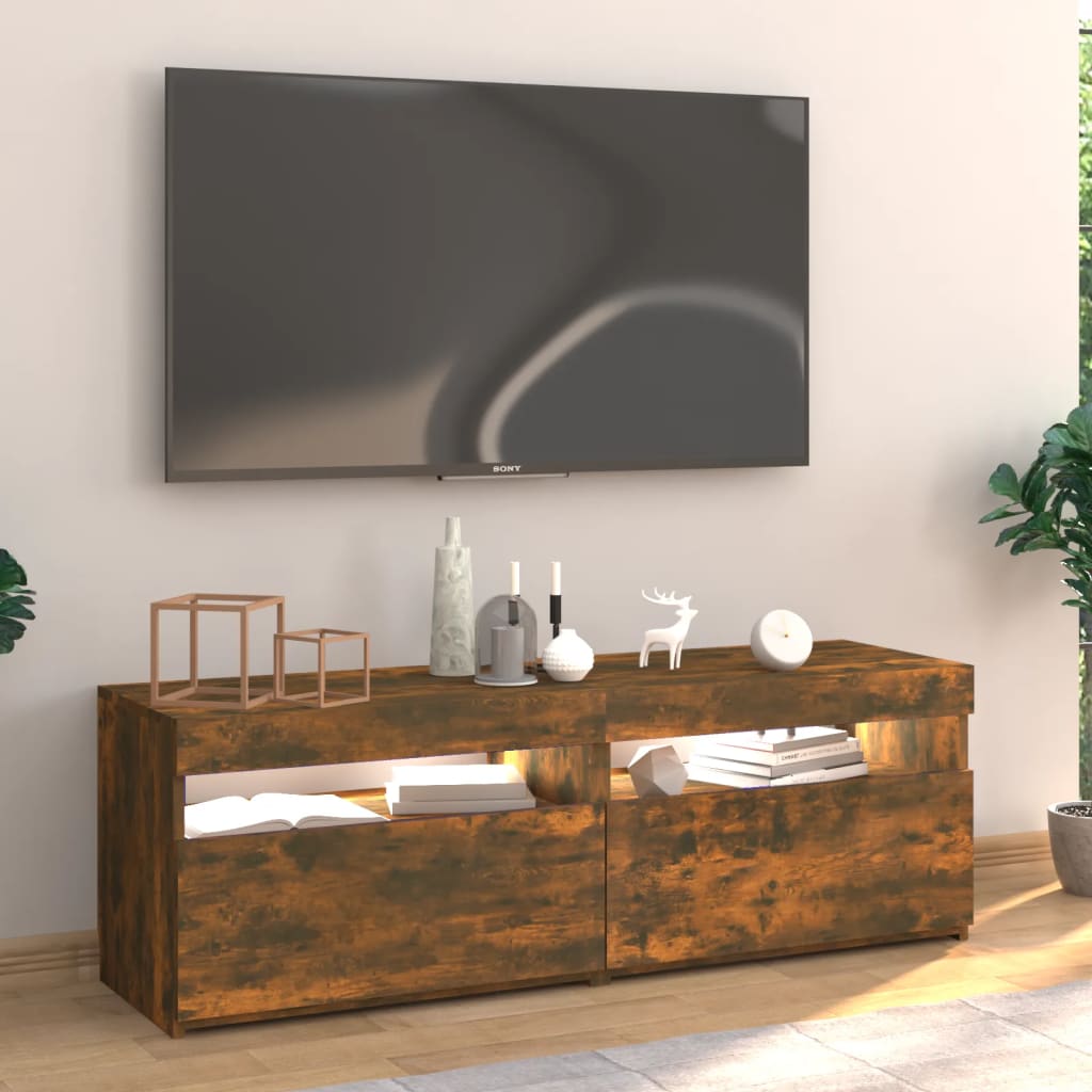 Tv-meubel met LED-verlichting 120x35x40 cm gerookt eikenkleurig is nu te koop bij PeponiXL, paradijselijk wonen!