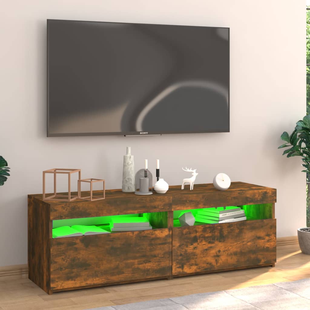 Tv-meubel met LED-verlichting 120x35x40 cm gerookt eikenkleurig is nu te koop bij PeponiXL, paradijselijk wonen!
