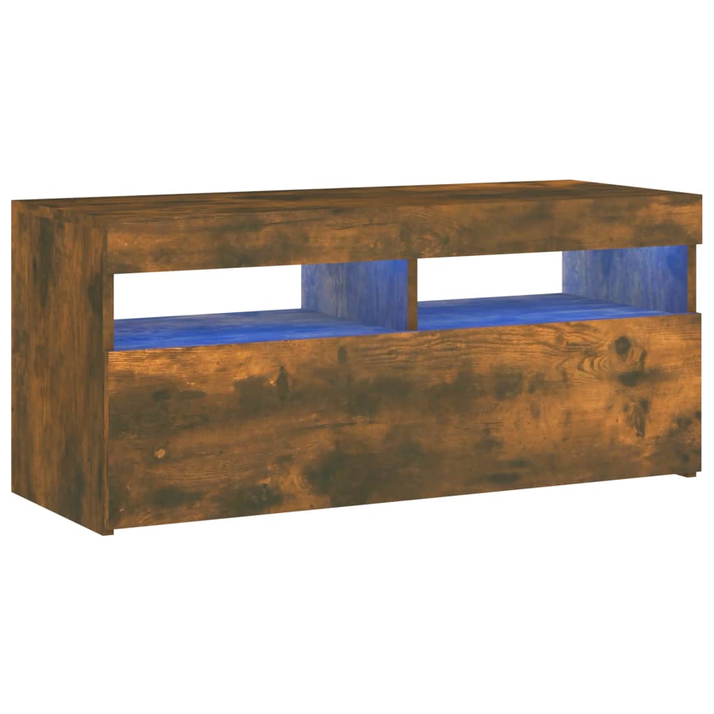 Tv-meubel met LED-verlichting 90x35x40 cm gerookt eikenkleurig is nu te koop bij PeponiXL, paradijselijk wonen!