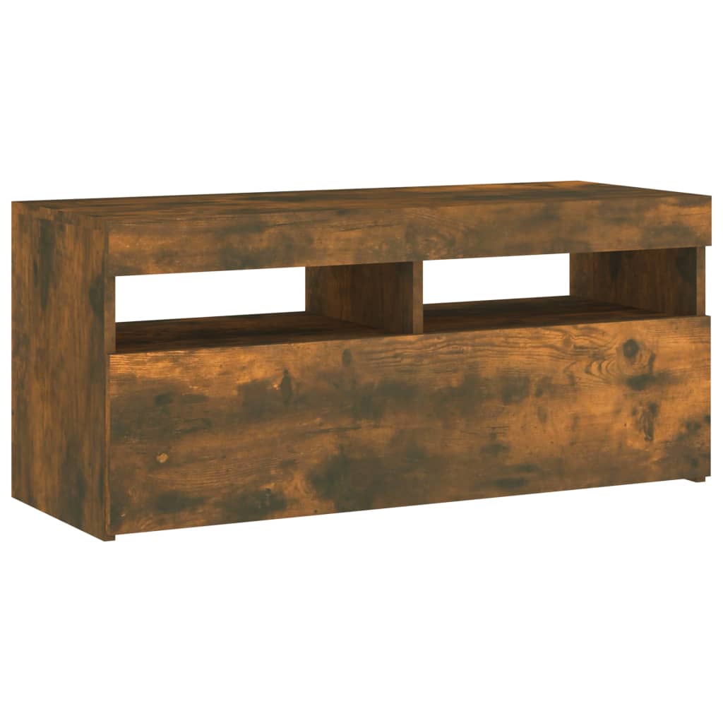 Tv-meubel met LED-verlichting 90x35x40 cm gerookt eikenkleurig is nu te koop bij PeponiXL, paradijselijk wonen!