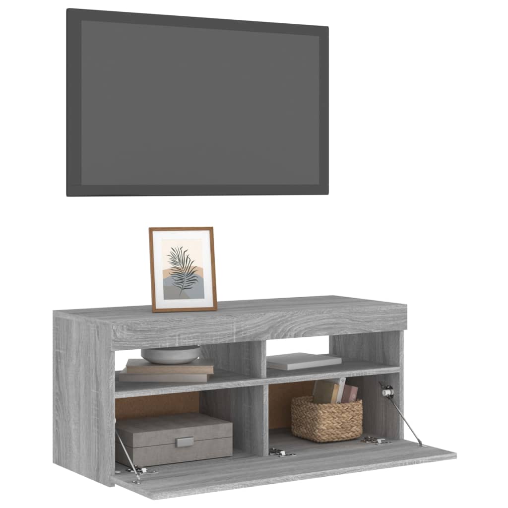 Tv-meubel met LED-verlichting 90x35x40 cm grijs sonoma eiken is nu te koop bij PeponiXL, paradijselijk wonen!