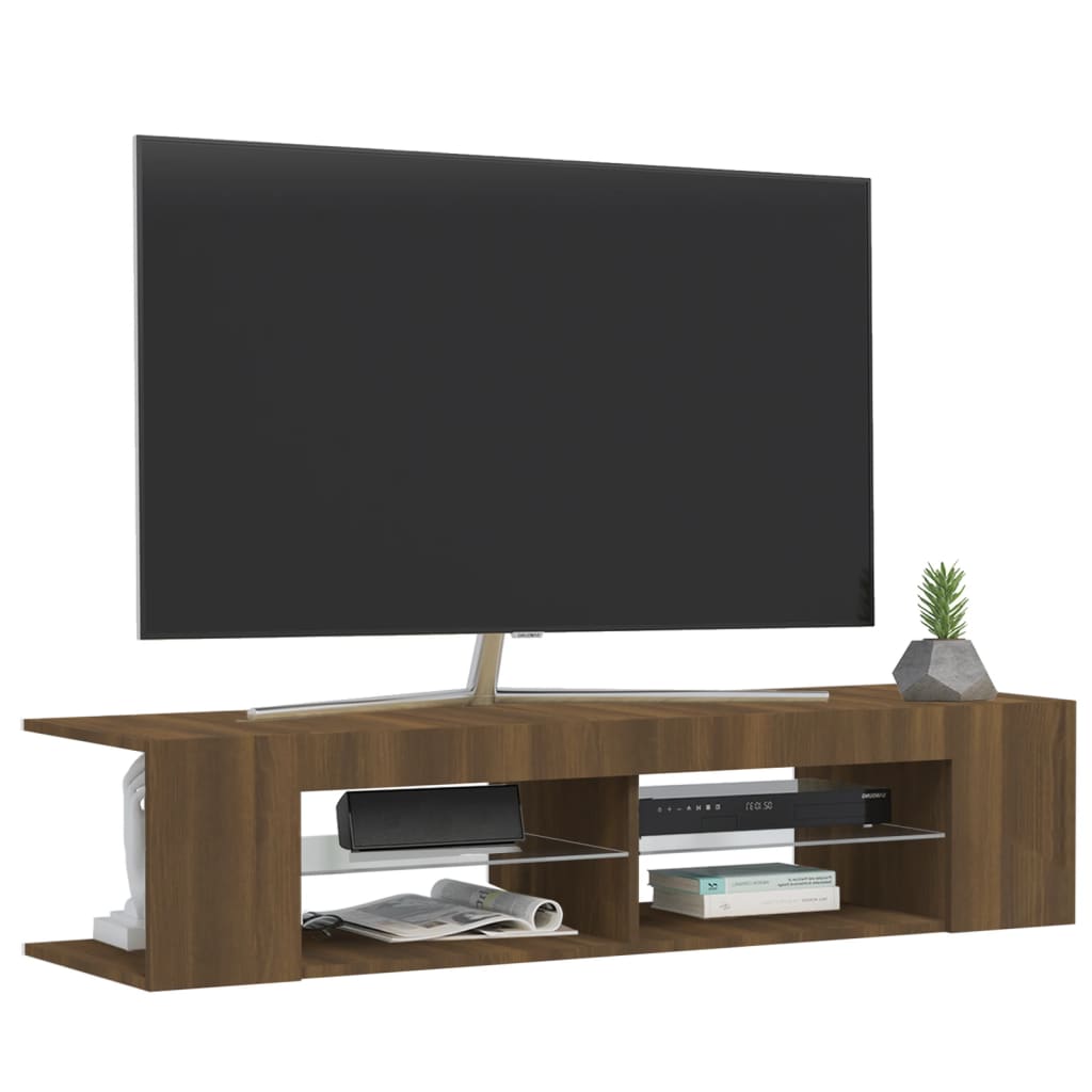 Tv-meubel met LED-verlichting 135x39x30 cm bruin eikenkleur is nu te koop bij PeponiXL, paradijselijk wonen!