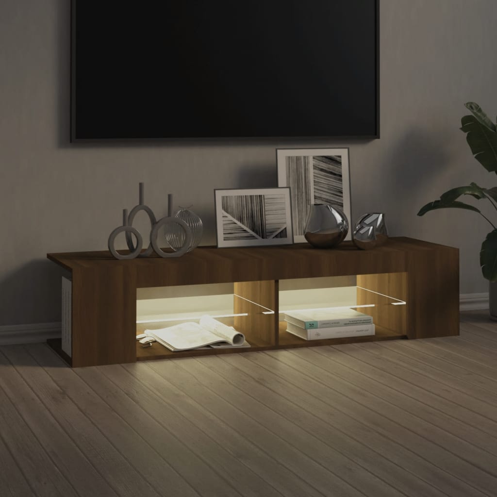 Tv-meubel met LED-verlichting 135x39x30 cm bruin eikenkleur is nu te koop bij PeponiXL, paradijselijk wonen!