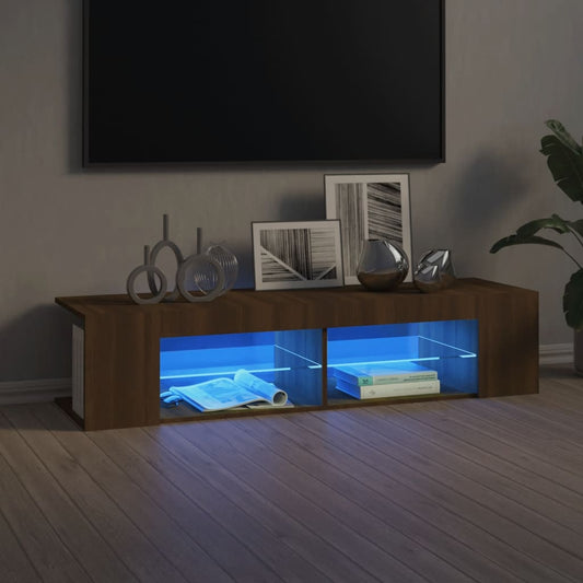 Tv-meubel met LED-verlichting 135x39x30 cm bruin eikenkleur is nu te koop bij PeponiXL, paradijselijk wonen!