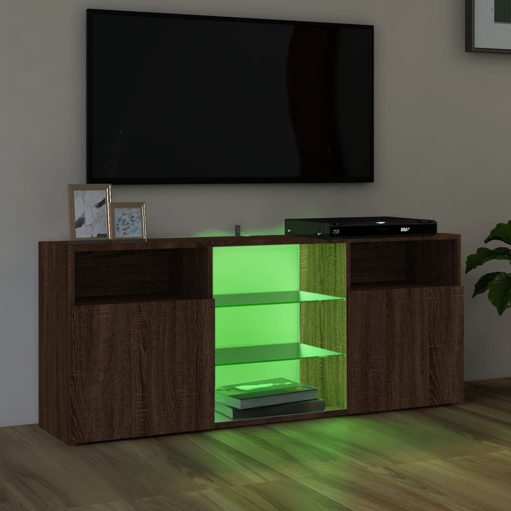 Tv-meubel met LED-verlichting 120x30x50 cm bruin eikenkleur is nu te koop bij PeponiXL, paradijselijk wonen!