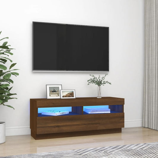 Tv-meubel met LED-verlichting 100x35x40 cm bruin eikenkleur is nu te koop bij PeponiXL, paradijselijk wonen!