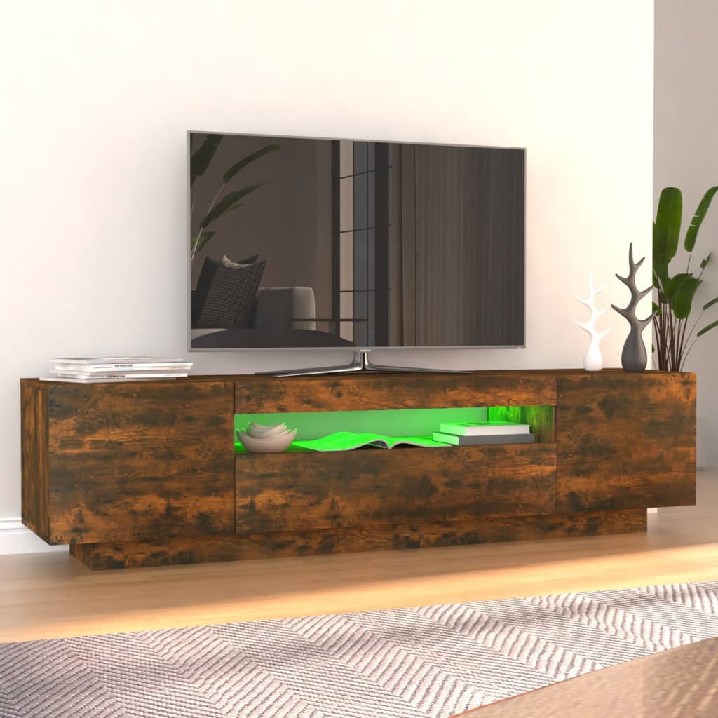 Tv-meubel met LED-verlichting 160x35x40 cm gerookt eikenkleurig is nu te koop bij PeponiXL, paradijselijk wonen!