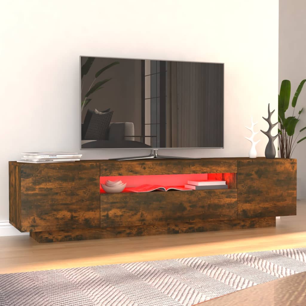 Tv-meubel met LED-verlichting 160x35x40 cm gerookt eikenkleurig is nu te koop bij PeponiXL, paradijselijk wonen!