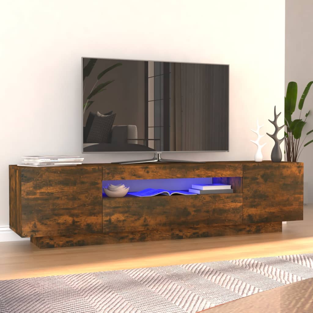 Tv-meubel met LED-verlichting 160x35x40 cm gerookt eikenkleurig is nu te koop bij PeponiXL, paradijselijk wonen!