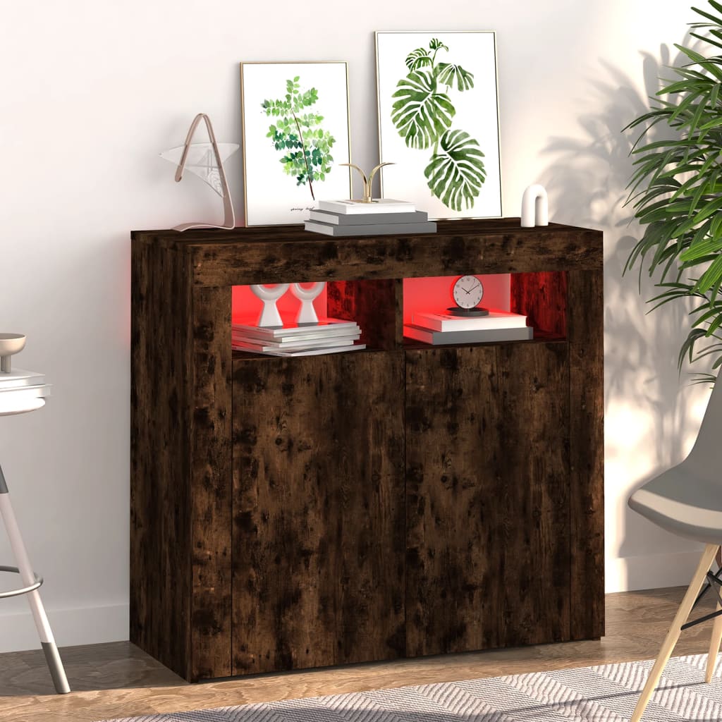 Dressoir met LED-verlichting 80x35x75 cm bruin eiken is nu te koop bij PeponiXL, paradijselijk wonen!