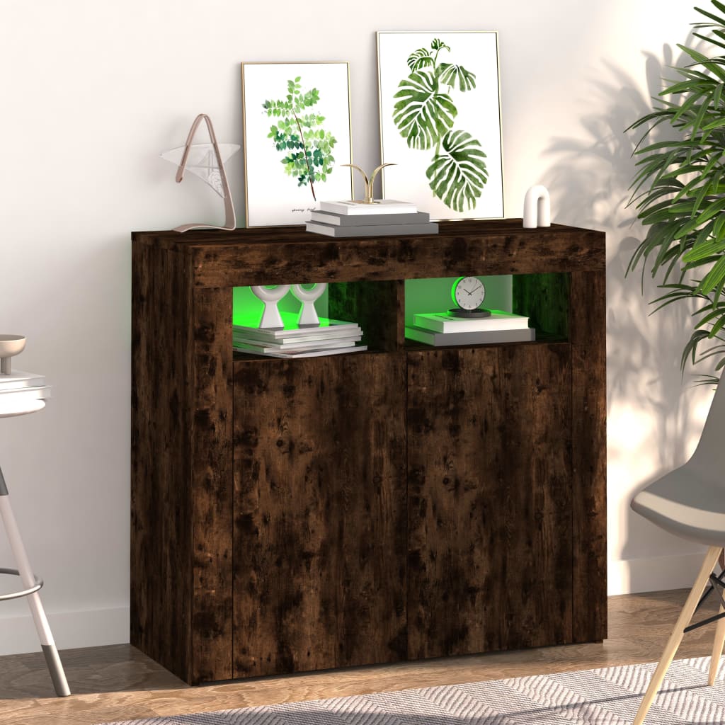 Dressoir met LED-verlichting 80x35x75 cm bruin eiken is nu te koop bij PeponiXL, paradijselijk wonen!
