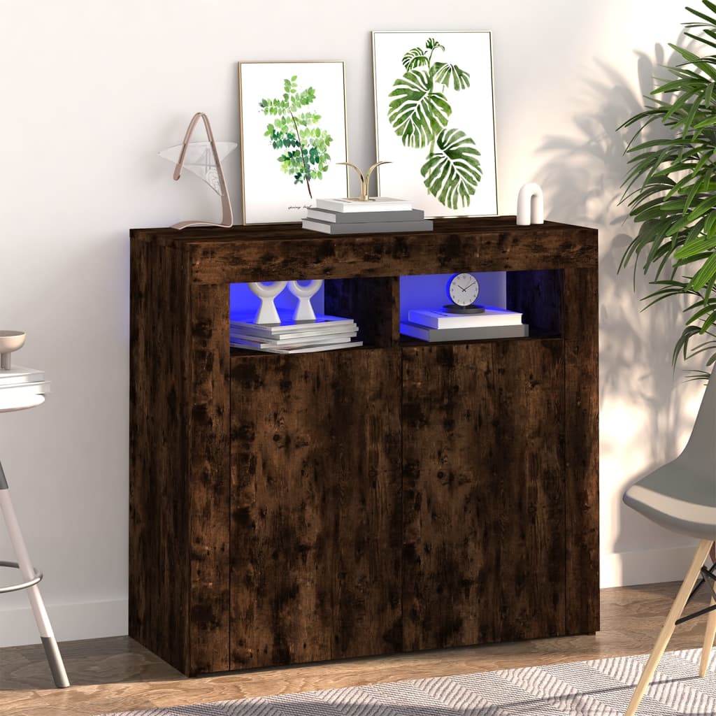 Dressoir met LED-verlichting 80x35x75 cm bruin eiken is nu te koop bij PeponiXL, paradijselijk wonen!