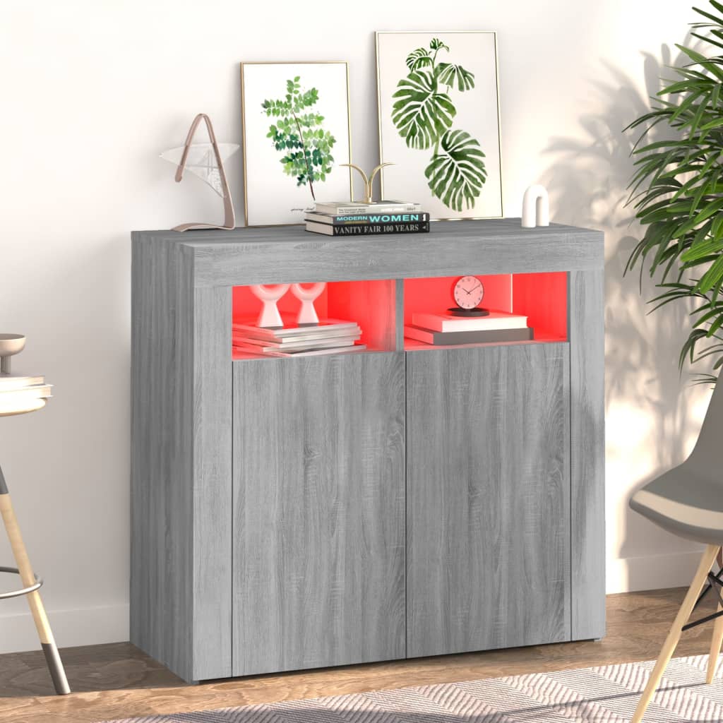 Dressoir met LED-verlichting 80x35x75 cm grijs sonoma eiken is nu te koop bij PeponiXL, paradijselijk wonen!