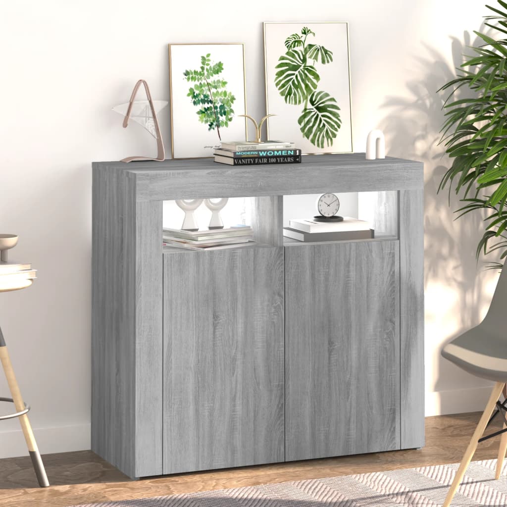Dressoir met LED-verlichting 80x35x75 cm grijs sonoma eiken is nu te koop bij PeponiXL, paradijselijk wonen!