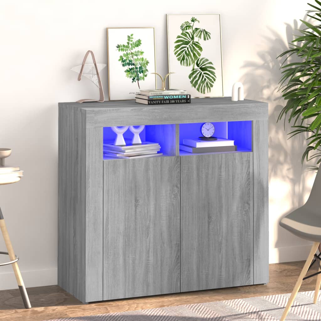 Dressoir met LED-verlichting 80x35x75 cm grijs sonoma eiken is nu te koop bij PeponiXL, paradijselijk wonen!