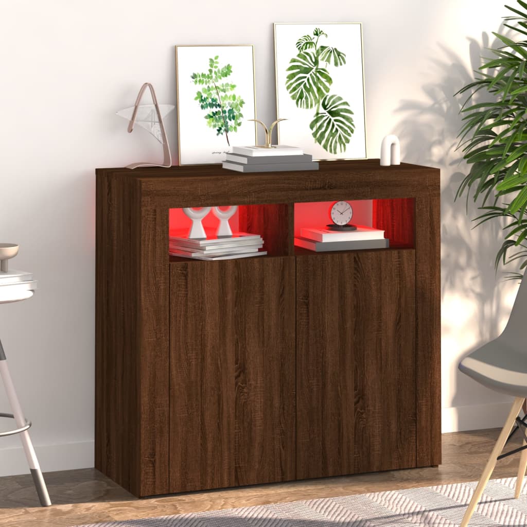 Dressoir met LED-verlichting 80x35x75 cm bruin eiken is nu te koop bij PeponiXL, paradijselijk wonen!
