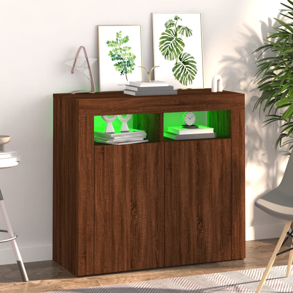 Dressoir met LED-verlichting 80x35x75 cm bruin eiken is nu te koop bij PeponiXL, paradijselijk wonen!