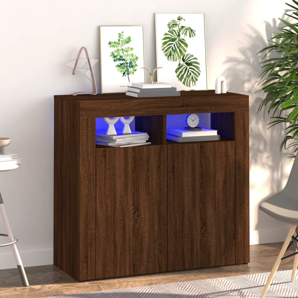 Dressoir met LED-verlichting 80x35x75 cm bruin eiken is nu te koop bij PeponiXL, paradijselijk wonen!