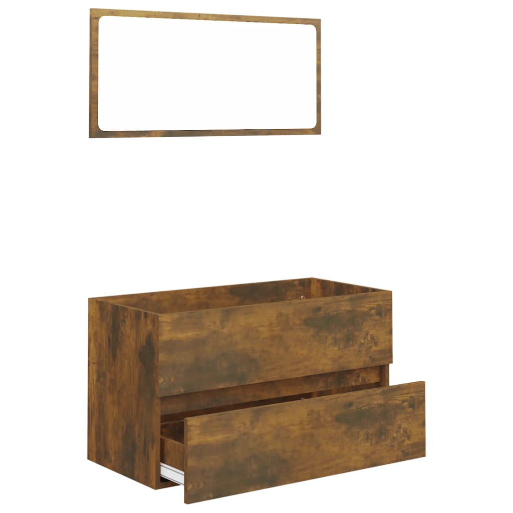 2-delige Badkamermeubelset bewerkt hout gerookt eikenkleurig is nu te koop bij PeponiXL, paradijselijk wonen!