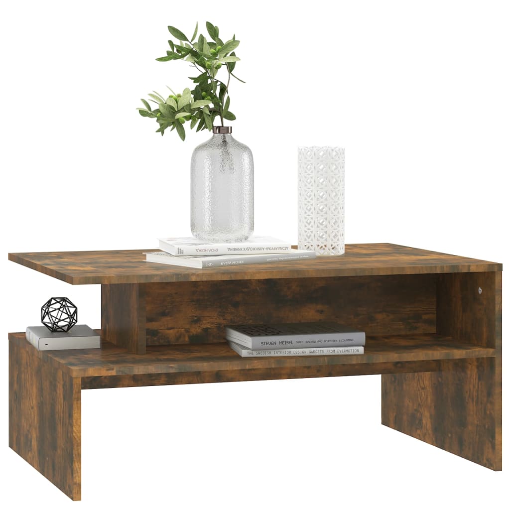 Salontafel 90x60x42,5 cm bewerkt hout gerookt eikenkleurig is nu te koop bij PeponiXL, paradijselijk wonen!