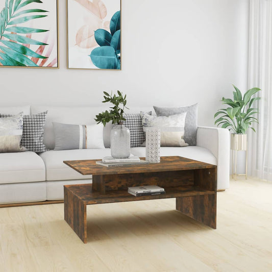 Salontafel 90x60x42,5 cm bewerkt hout gerookt eikenkleurig is nu te koop bij PeponiXL, paradijselijk wonen!