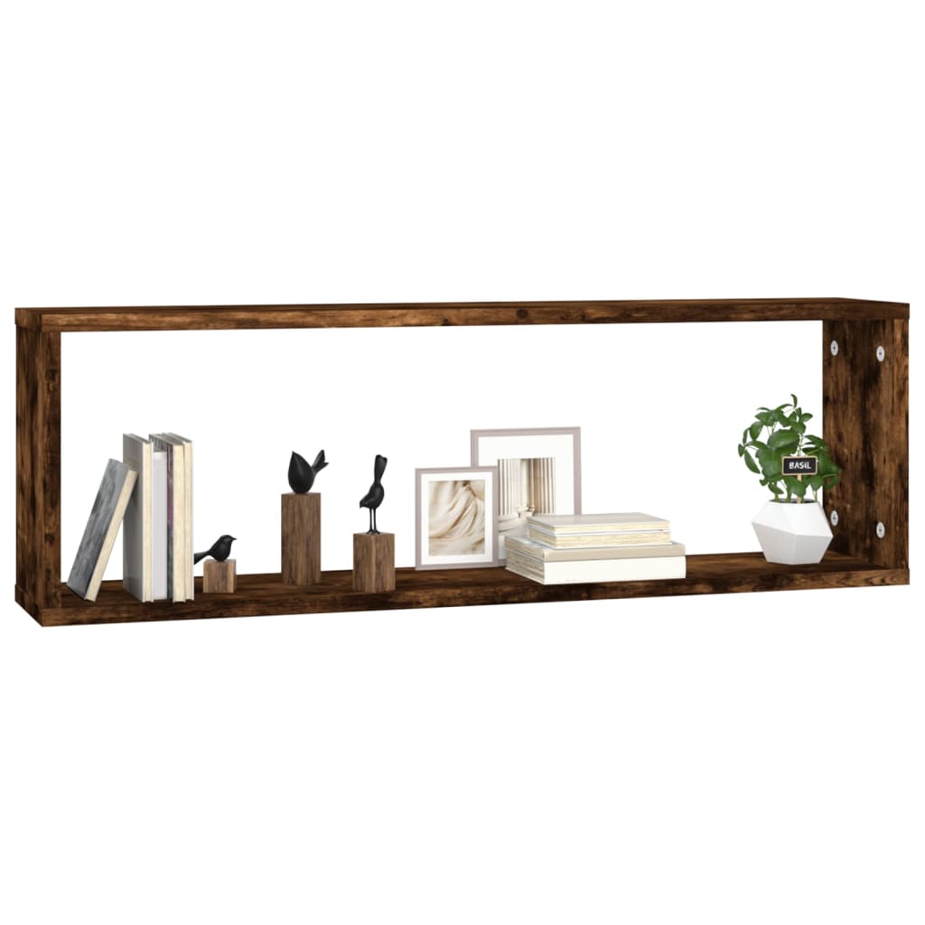 Wandschappen kubus 2 st 80x15x26,5 cm hout gerookt eikenkleurig is nu te koop bij PeponiXL, paradijselijk wonen!