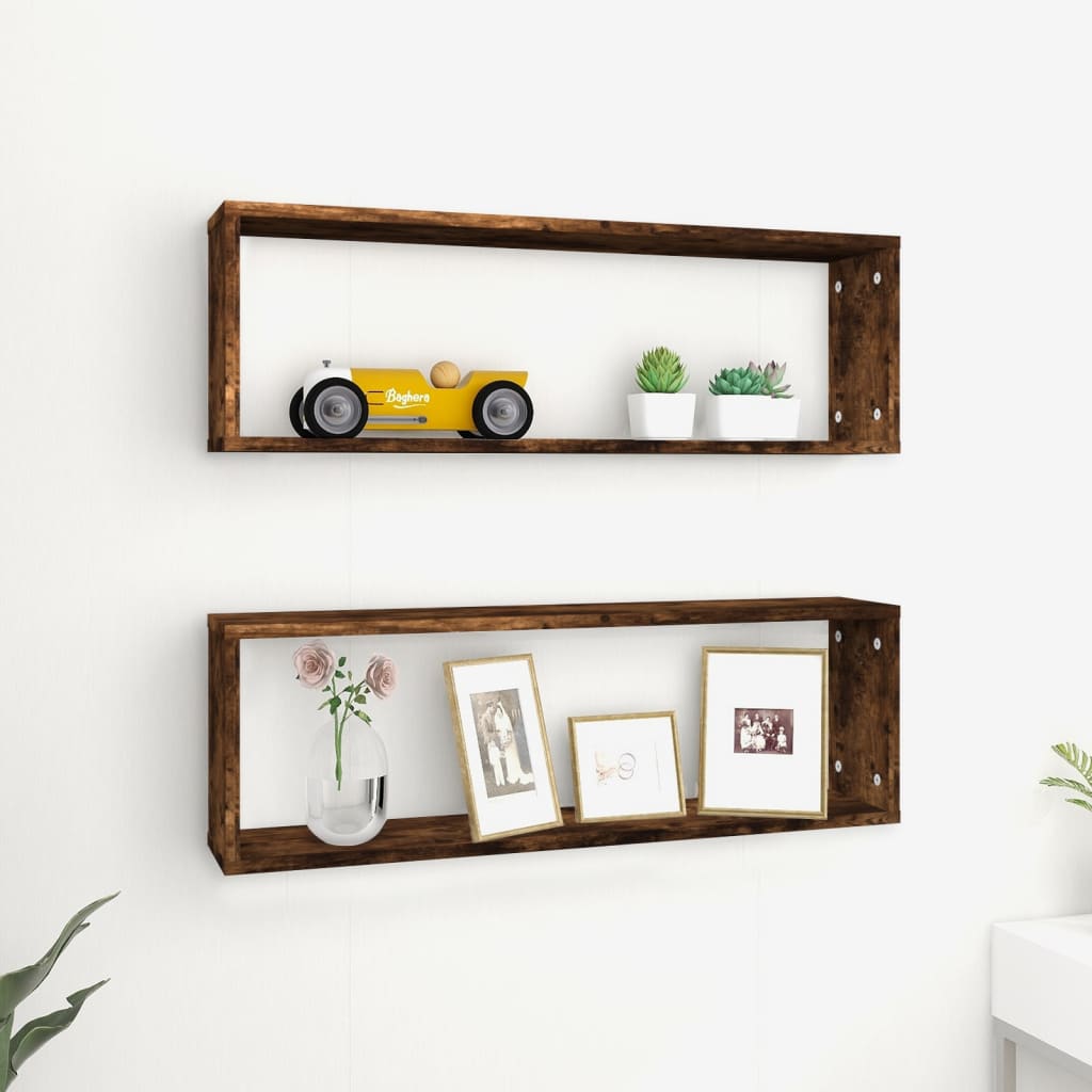 Wandschappen kubus 2 st 80x15x26,5 cm hout gerookt eikenkleurig is nu te koop bij PeponiXL, paradijselijk wonen!