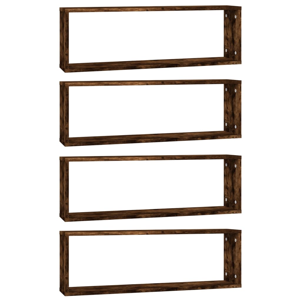 Wandschappen kubus 4 st 80x15x26,5 cm hout gerookt eikenkleurig is nu te koop bij PeponiXL, paradijselijk wonen!