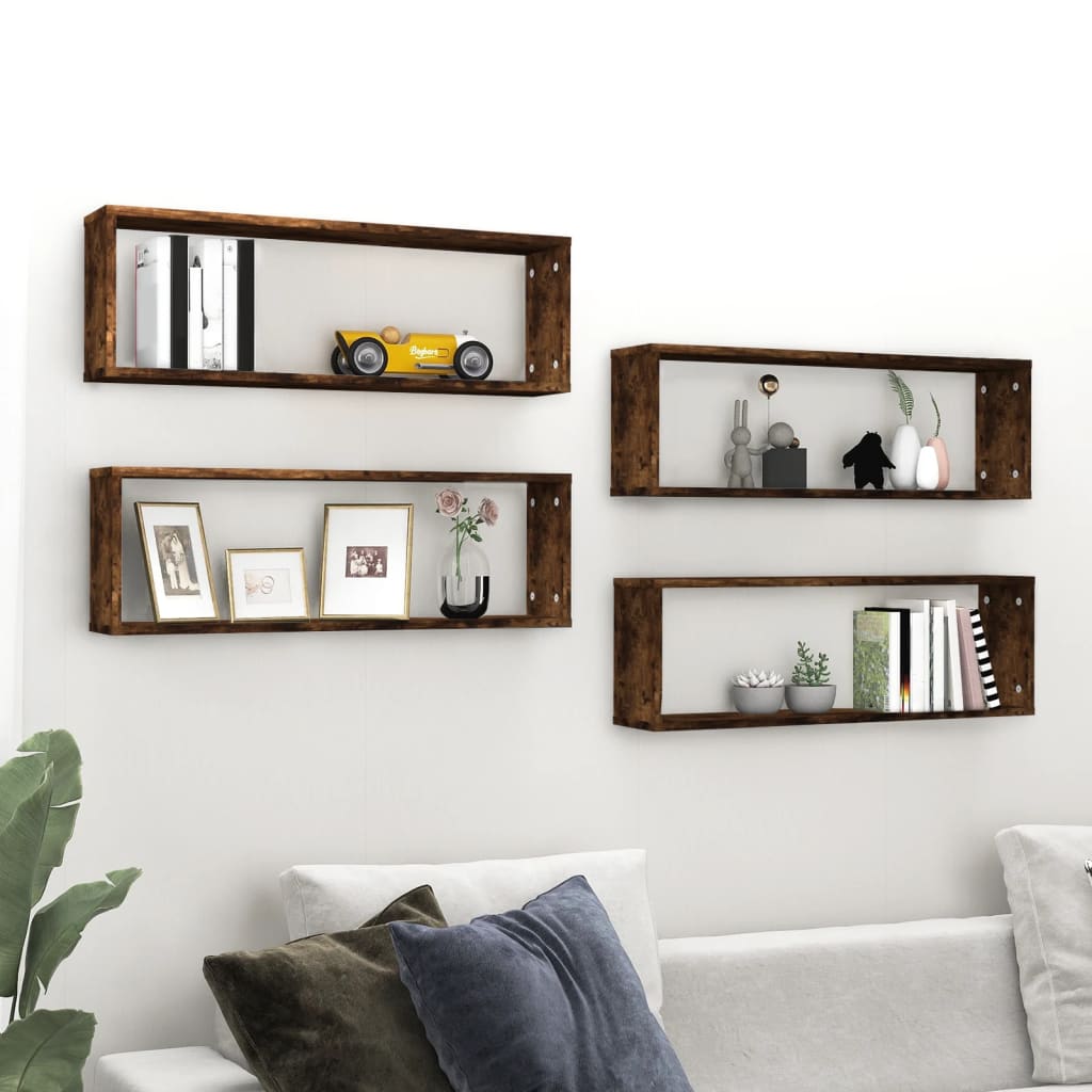 Wandschappen kubus 4 st 80x15x26,5 cm hout gerookt eikenkleurig is nu te koop bij PeponiXL, paradijselijk wonen!