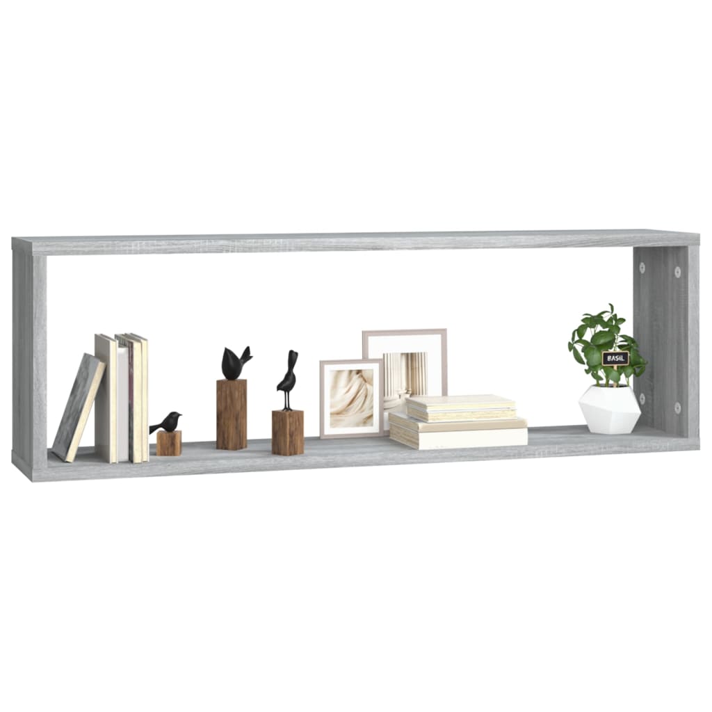 Wandschappen kubus 4 st 80x15x26,5 cm bewerkt hout grijs sonoma is nu te koop bij PeponiXL, paradijselijk wonen!