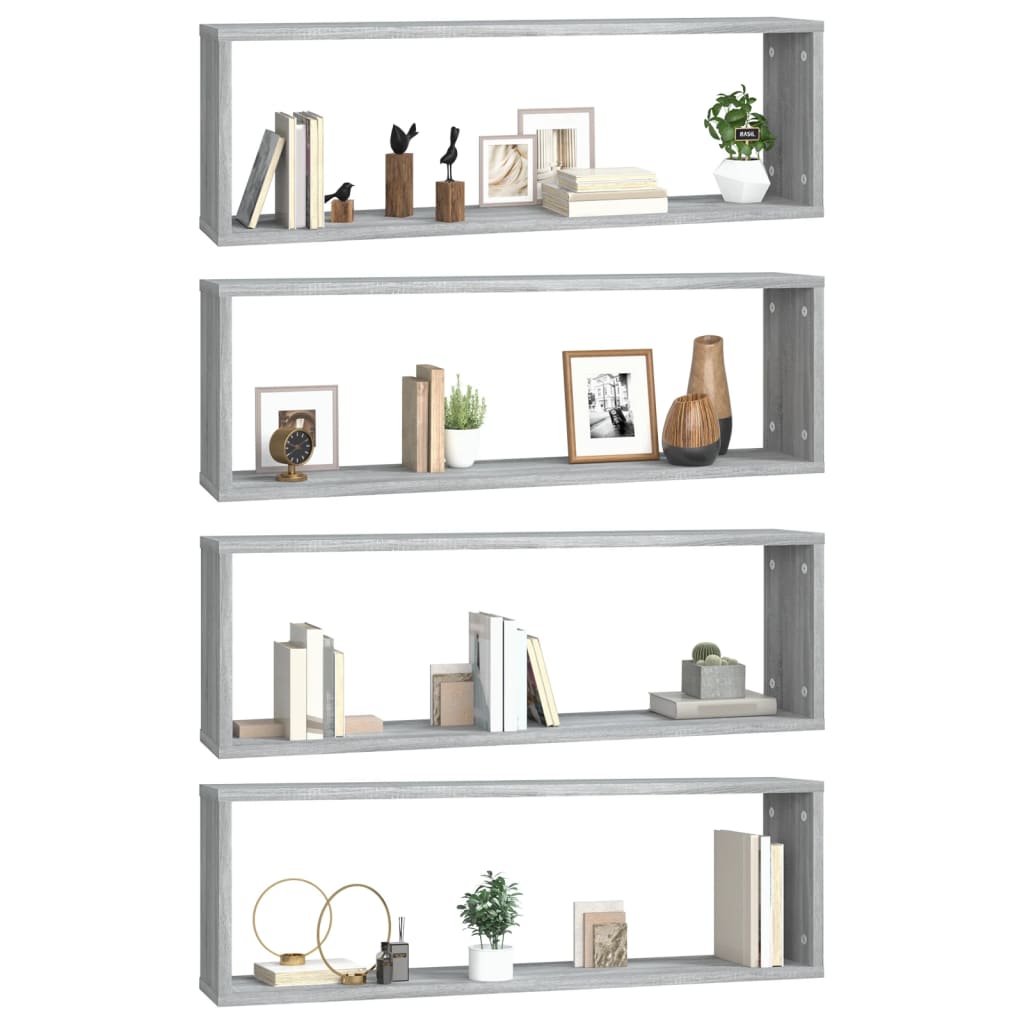 Wandschappen kubus 4 st 80x15x26,5 cm bewerkt hout grijs sonoma is nu te koop bij PeponiXL, paradijselijk wonen!