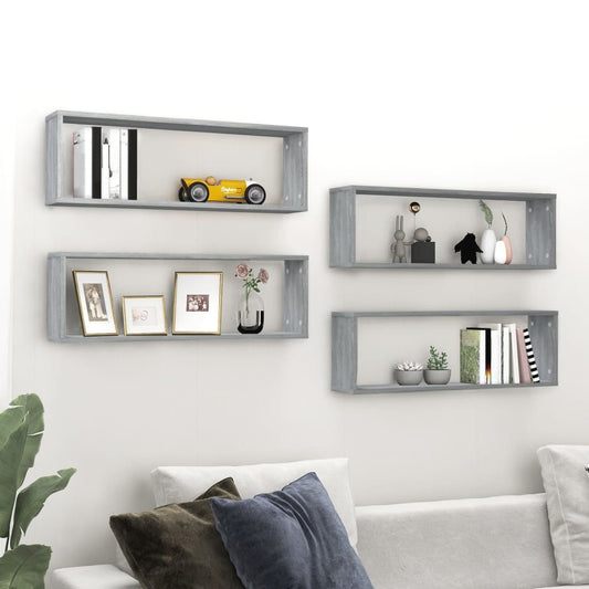 Wandschappen kubus 4 st 80x15x26,5 cm bewerkt hout grijs sonoma is nu te koop bij PeponiXL, paradijselijk wonen!