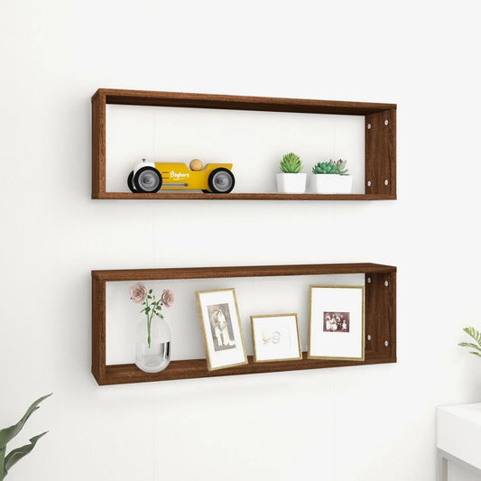 Wandschappen kubus 2 st 80x15x26,5 cm bewerkt hout bruineiken is nu te koop bij PeponiXL, paradijselijk wonen!