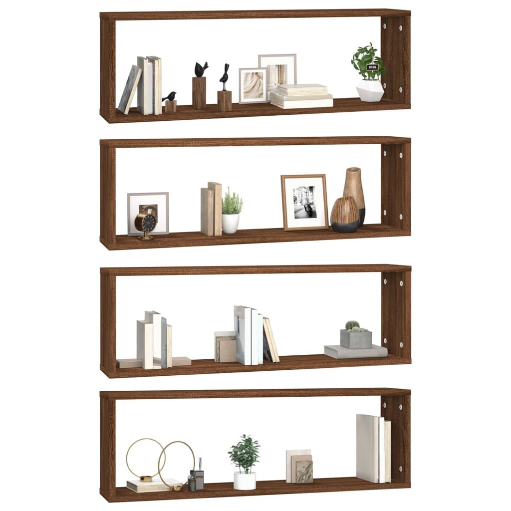 Wandschappen kubus 4 st 80x15x26,5 cm hout bruin eikenkleur is nu te koop bij PeponiXL, paradijselijk wonen!