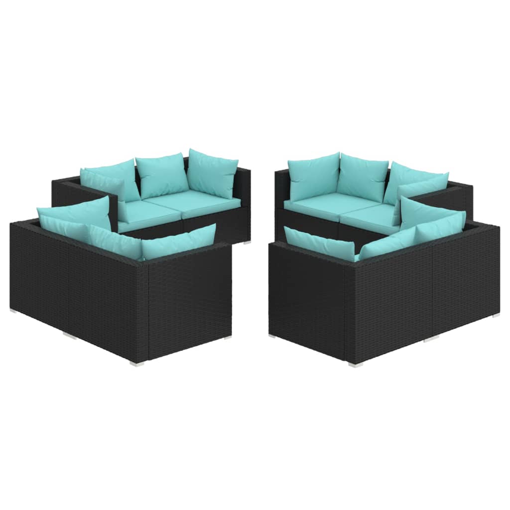 8-delige Loungeset met kussens poly rattan zwart is nu te koop bij PeponiXL, paradijselijk wonen!