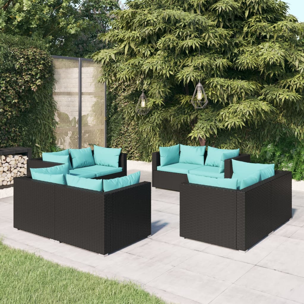8-delige Loungeset met kussens poly rattan zwart is nu te koop bij PeponiXL, paradijselijk wonen!