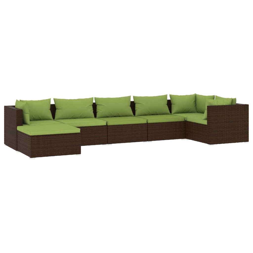 7-delige Loungeset met kussens poly rattan bruin is nu te koop bij PeponiXL, paradijselijk wonen!