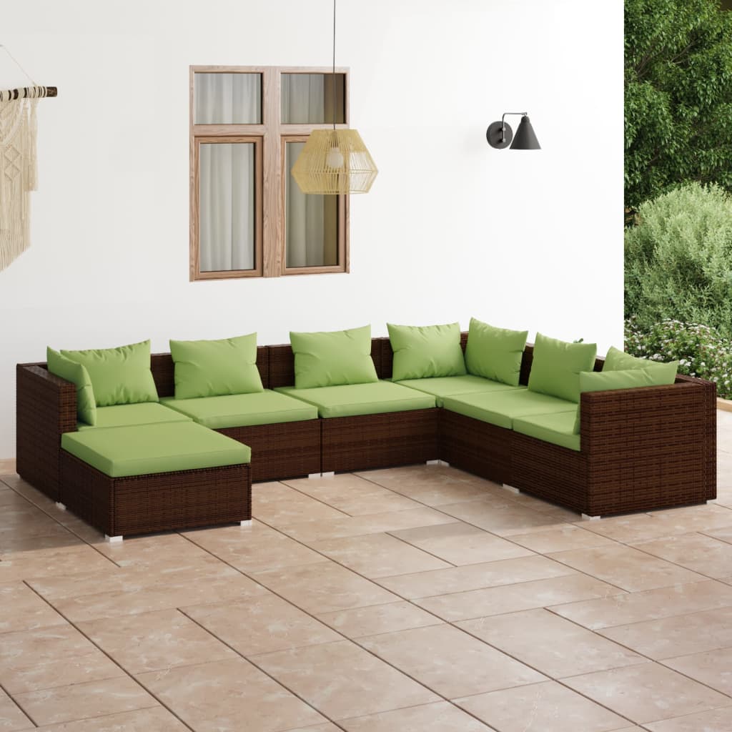 7-delige Loungeset met kussens poly rattan bruin is nu te koop bij PeponiXL, paradijselijk wonen!