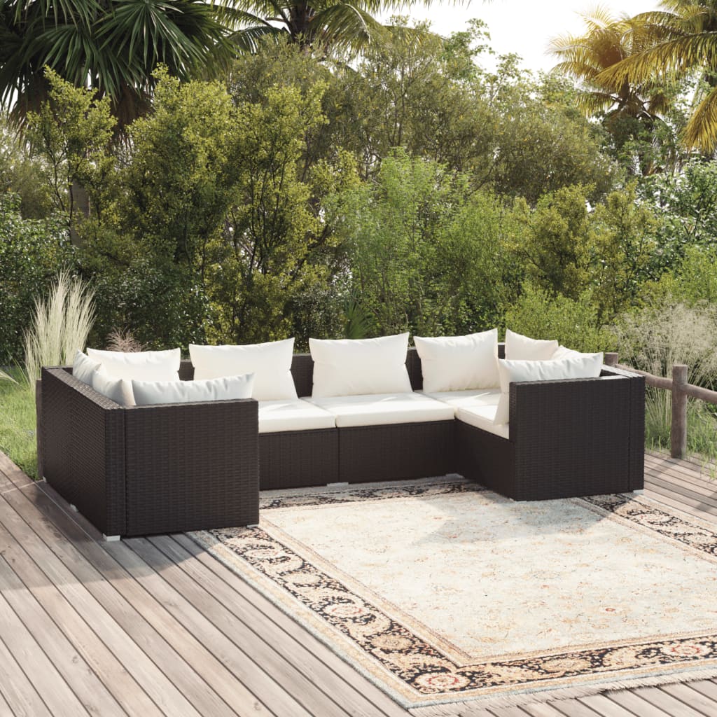 6-delige Loungeset met kussens poly rattan zwart is nu te koop bij PeponiXL, paradijselijk wonen!