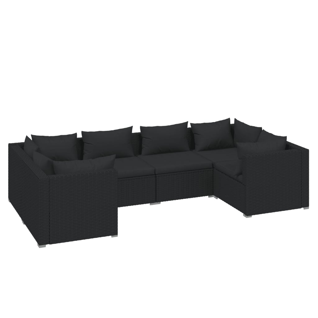 6-delige Loungeset met kussens poly rattan zwart is nu te koop bij PeponiXL, paradijselijk wonen!