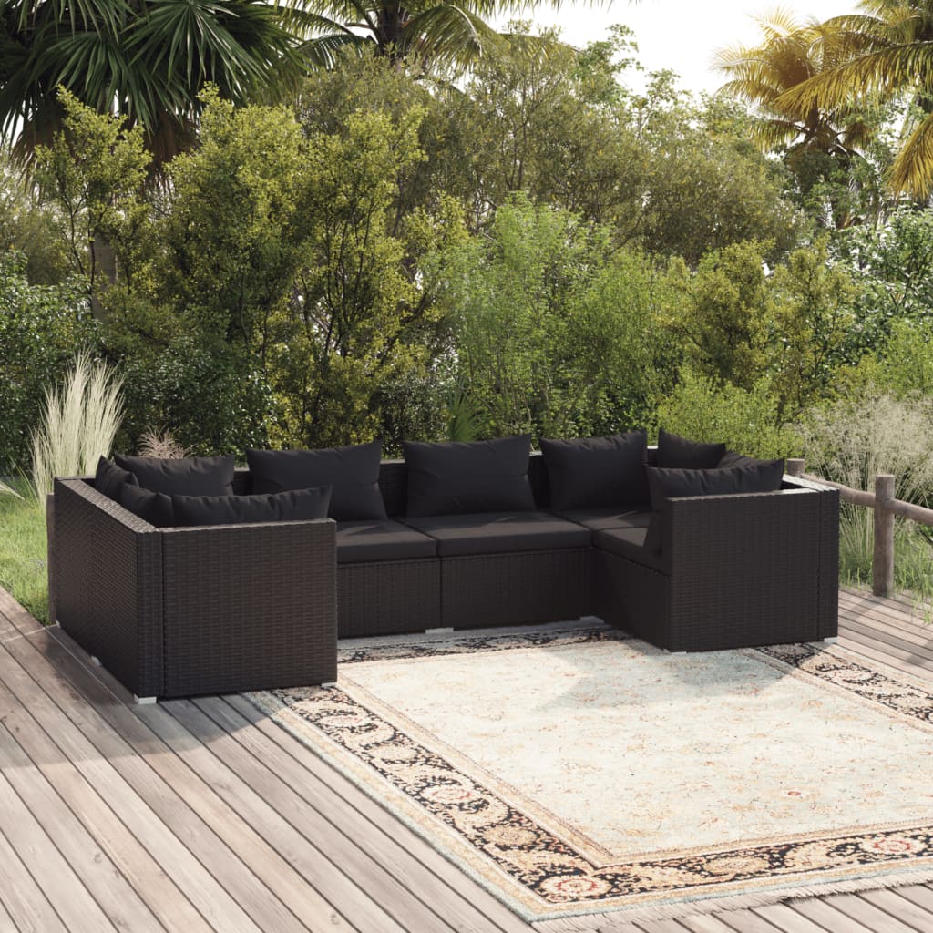 6-delige Loungeset met kussens poly rattan zwart is nu te koop bij PeponiXL, paradijselijk wonen!