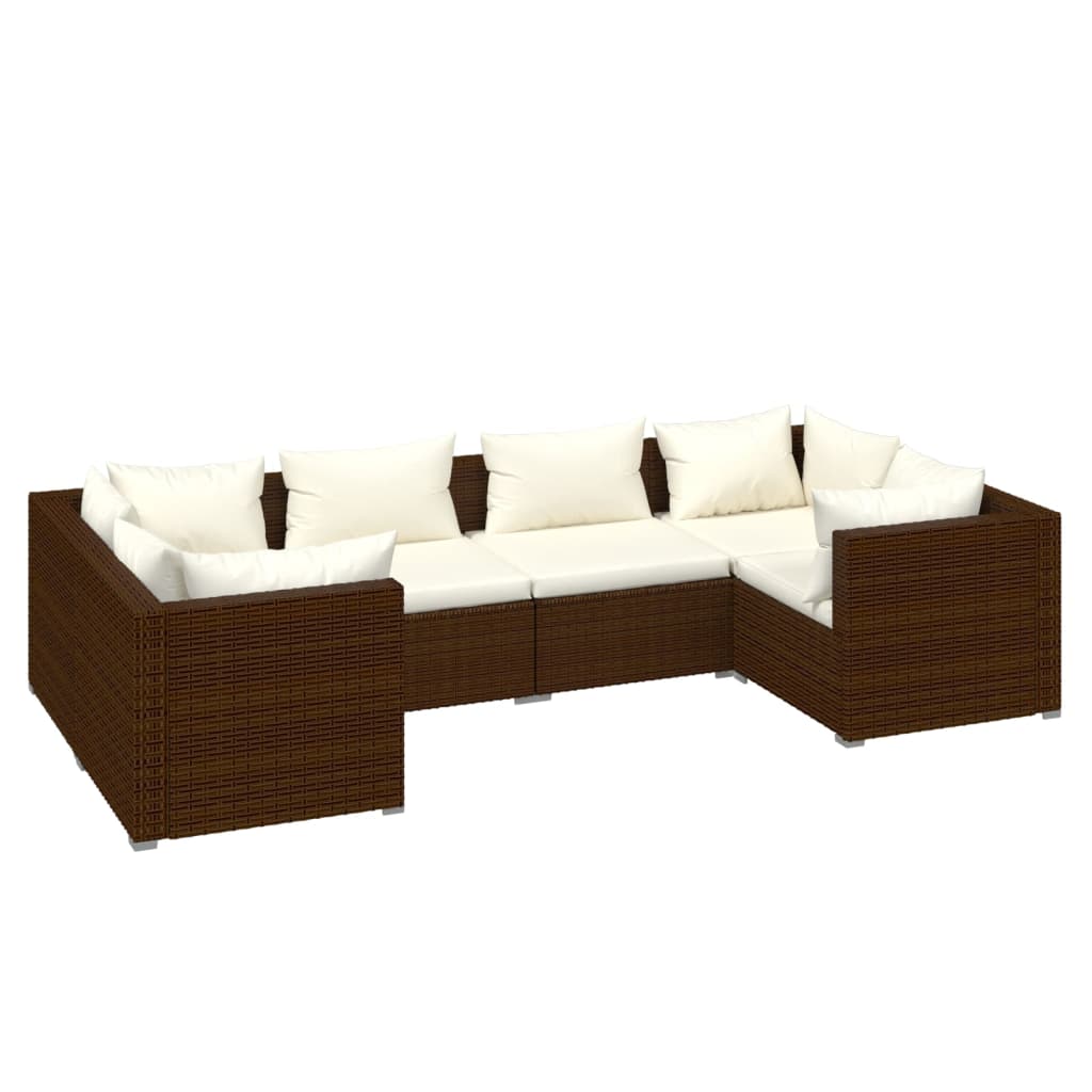 6-delige Loungeset met kussens poly rattan bruin is nu te koop bij PeponiXL, paradijselijk wonen!