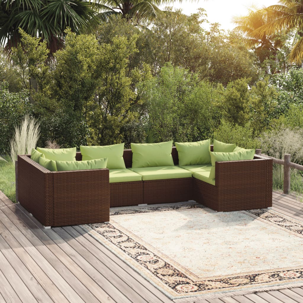 6-delige Loungeset met kussens poly rattan bruin is nu te koop bij PeponiXL, paradijselijk wonen!