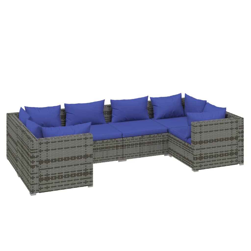 6-delige Loungeset met kussens poly rattan grijs is nu te koop bij PeponiXL, paradijselijk wonen!