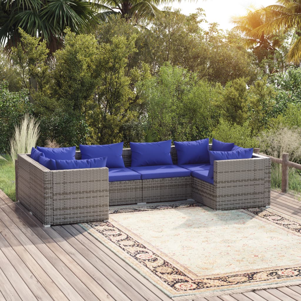 6-delige Loungeset met kussens poly rattan grijs is nu te koop bij PeponiXL, paradijselijk wonen!