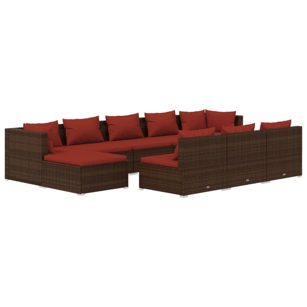 10-delige Loungeset met kussens poly rattan bruin is nu te koop bij PeponiXL, paradijselijk wonen!