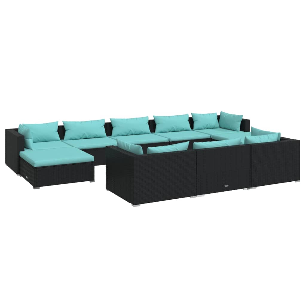 10-delige Loungeset met kussens poly rattan zwart is nu te koop bij PeponiXL, paradijselijk wonen!